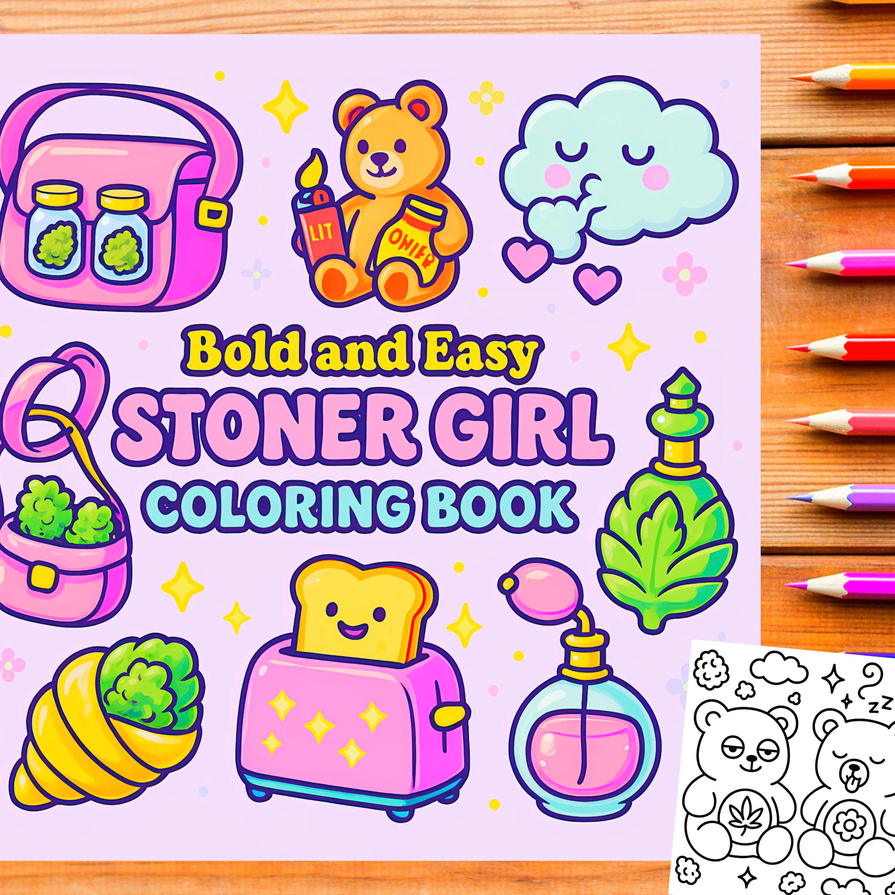 Stoner Girl Bold & Easy Coloring Book for Adults – 48 Printable PDF Pages, Digital Download