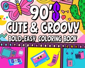 Leuk en hip kleurboek uit de jaren 90, opvallende eenvoudige ontwerpen (pdf-download)