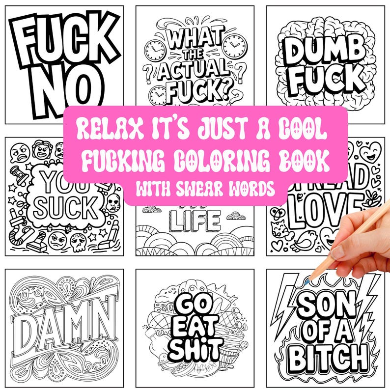 Adult Swear Word, Bold and Easy Coloring pages. 107 pages to f’n color. PDF download, print and color. image 2