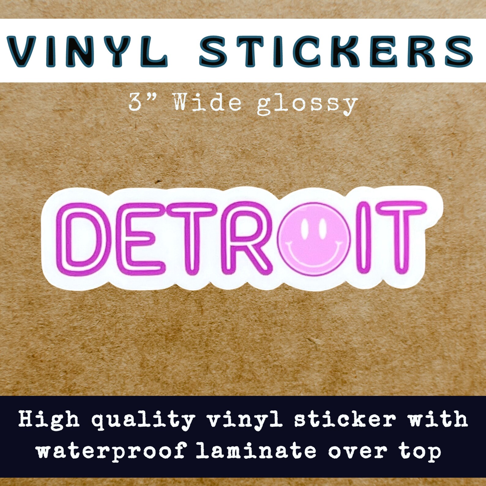 Detroit Sticker With Smiley Face 3 W Glossy Waterproof Decal Sticker - Etsy