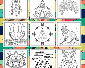 Minimalist Boho Coloring Book, Retro Summer Designs (PDF)