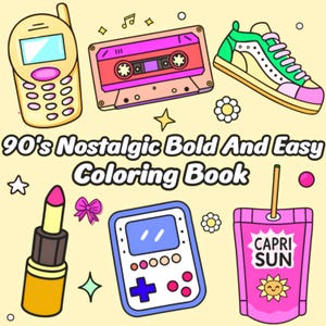 90s Nostalgia Coloring Book: Bold & Easy Designs (PDF Download