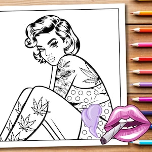 Libro para colorear de Stoner Girl para adultos / 74 páginas /. Descarga digital en PDF, imprime y colorea.