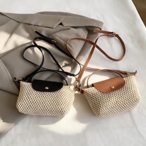Bolsa transversal de palha trançada, bolsa de praia de verão, bolsa de ombro pequena