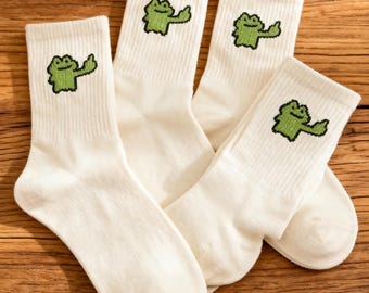 Frog Embroidered Cotton Socks, Quirky Funny Gift