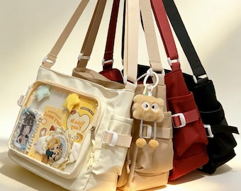 Bolso bandolera grande de lona Ita, con diseño de anime retro