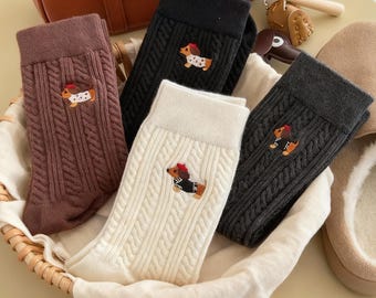 Cute Dachshund Wool Socks – Soft Dog Lover Socks, Cozy Fun Gift, Holiday Puppy Pattern Socks