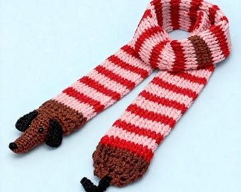 Handmade Dachshund Scarf – Christmas Gift Dog Shape Scarf in 3 Colors – Cute Hand Knitted Sausage Dog Winter Wrap