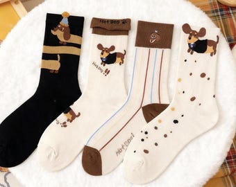 Dachshund Cotton Socks – Dog Lover Gift, Holiday Puppy Pattern