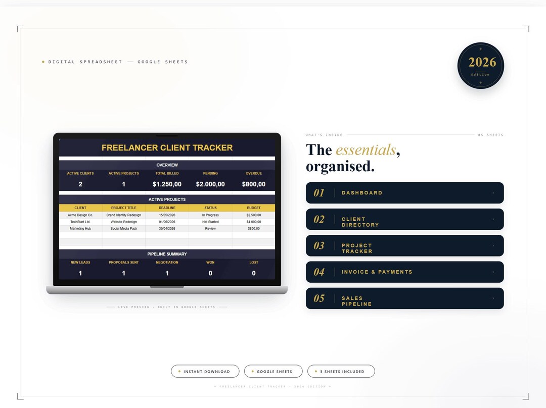 Freelancer Client Tracker 2026 | Google Sheets Business Management ...