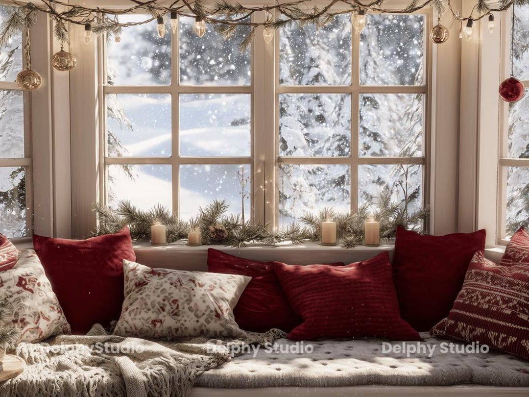 Cozy Christmas Zoom Background PNG + Blurred Versions | Traditional Red ...