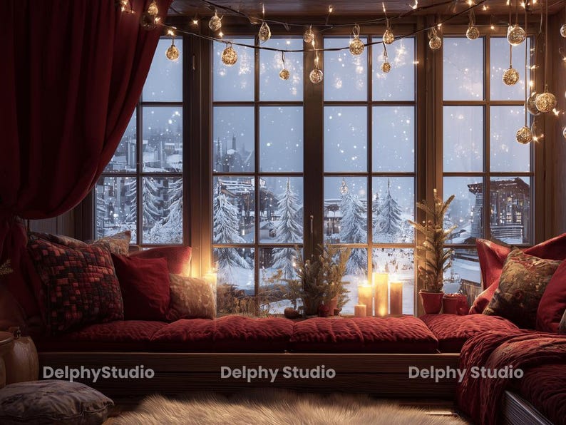 Cozy Christmas Zoom Background PNG + Blurred Versions | Traditional Red ...