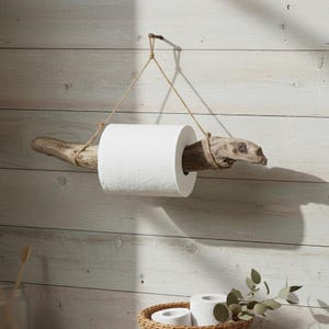 Portarotolo di carta igienica sospeso in legno di recupero - Decorazione rustica boho per il bagno - Accessorio da bagno naturale fatto a mano (Francia) - Regalo per l'inaugurazione della casa