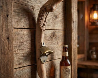 Abrebotellas francés artesanal de madera flotante para colgar en la pared - Abrebotellas rústico de madera flotante para decoración de bar natural - Auténtico regalo bohemio