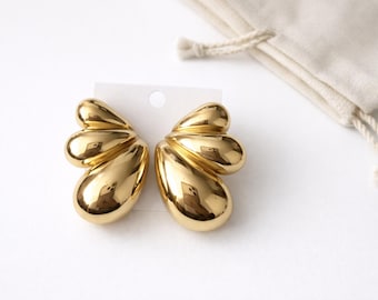 Gold Sculptural Stud Earrings, Chunky Modern Statement Jewelry, Minimalist Gift for Her