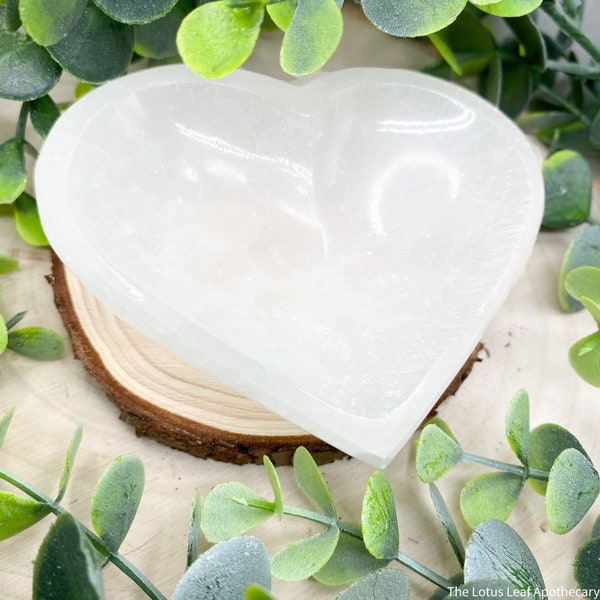 Selenite Heart Bowl | Charging Dish| Carved Selenite Bowl | Selenite Bowl | Crystal Bowl | Good for Purification, Cleansing