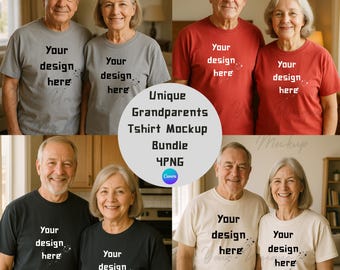 Maqueta de camiseta de abuelos: Pareja mayor, compatible con Canva (4 archivos PNG)