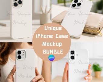 iPhone Case Mockup Bundle: Weiß Minimalist PNG, Canva Kompatibel (Digitaler Download)