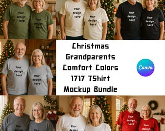 Paquete de maquetas navideñas para abuelos, maquetas de camisetas Comfort Colors 1717, maqueta de camiseta familiar navideña, 7 PNG de abuela y abuelo