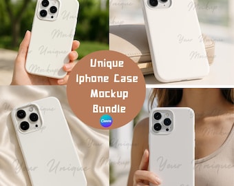 Minimal Aesthetic iPhone Case Mockup Bundle | 4 PNG Lifestyle Phone Case Mock Ups | Canva Compatible Digital Download | Blank POD Mockup