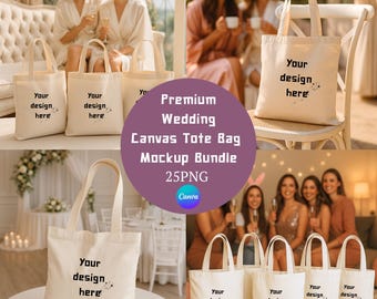 Wedding Cotton Canvas Tote Bag Mockup Bundle | Premium Bridal Shower Tote Bag Mockup | Bachelorette Party Outdoor Tote Bag Mockups| 25PNG