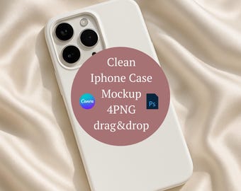 Paquete de maquetas de fundas para iPhone con estética Clean Girl: 4 archivos PNG, Canva, función de arrastrar y soltar (descarga digital)