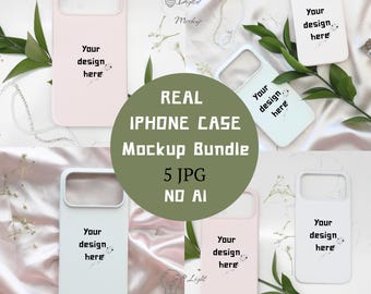 Paquete de maquetas de fundas para iPhone reales sin IA / Maqueta de funda para teléfono con estilo de vida en formato JPG / Funda para teléfono en blanco auténtica / Impulsor de conversión para impresión bajo demanda