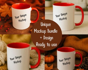 Maqueta de taza con detalles de Halloween / Paquete de maquetas de tazas de café de 325 ml / 20 maquetas de tazas de otoño en formato PNG / Taza de cerámica blanca / Maqueta para impresión bajo demanda de Etsy