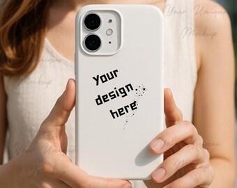 iPhone Case Mockup: White Minimalist PNG, PSD Canva Compatible (Digital Download)
