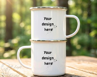 Maqueta de taza de esmalte / Maqueta de taza de esmalte / Maqueta de 2 tazas de esmalte / Maqueta de taza de camping / Maquetas JPEG de taza de camper / Maqueta de taza de café acogedora POD