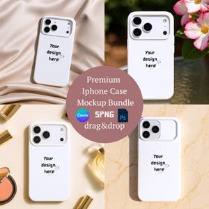 iPhone 17ケースモックアップバンドル：ホワイトエレガントクリーンPNG、スマホケースモックアップ（デジタルダウンロード）