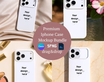 Paquete de maquetas de fundas para iPhone 17: PNG blanco elegante y limpio, maqueta de funda para teléfono (descarga digital)