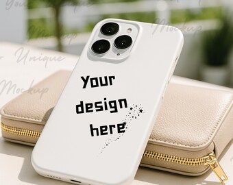 Maqueta de funda para iPhone: Minimalista blanca PNG, PSD, JPG, compatible con Canva (descarga digital)