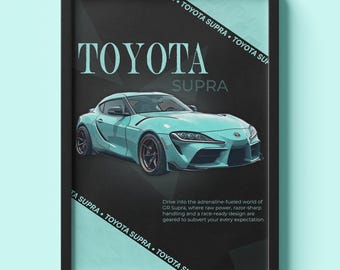 Toyota Supra Poster, Blue and Black Car Design