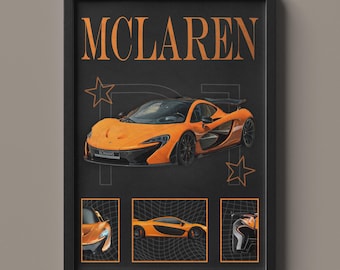 McLaren P1 Poster, Orange and Black Car Design