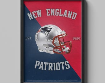 Vintage New England Patriots Poster, Football Helmet Art
