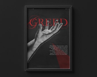 Brutalist Greed Poster, Black and Red Aesthetic Art