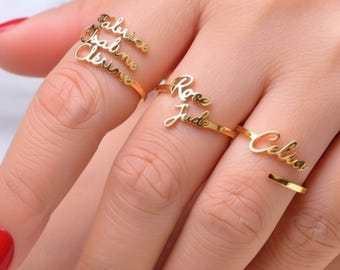 Bague nom personnalisée femme en acier inoxydable, bague ajustable, bijou sur mesure, cadeau couple, anniversaire, Noël, Saint-Valentin