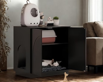 Wooden Pet Litter Box  Furniture | Hidden Enclosure Cabinet, Side Table Organizer