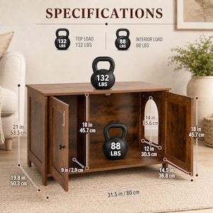Wooden Cat Litter Box Enclosure | Hidden Pet Furniture Cabinet, Side Table Organizer image 2
