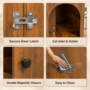 Wooden Cat Litter Box Enclosure | Hidden Pet Furniture Cabinet, Side Table Organizer image 7