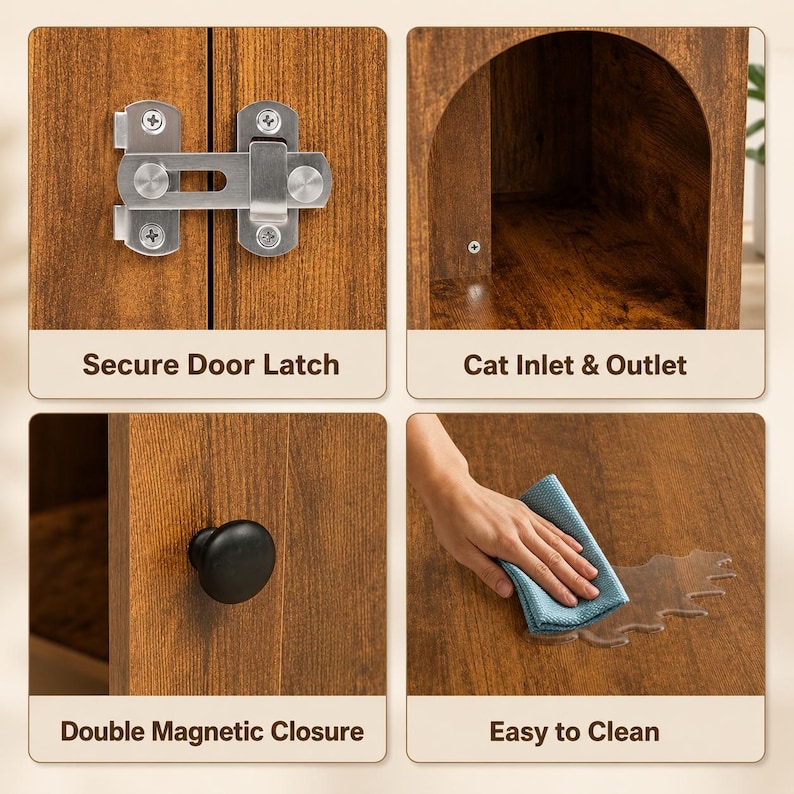 Wooden Cat Litter Box Enclosure | Hidden Pet Furniture Cabinet, Side Table Organizer image 7
