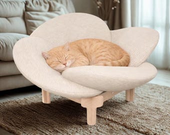 Luxury Plush Cat Bed | Cozy Raised pet Sofa Bed Indoor