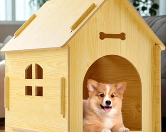 Wooden Pet House for Small Dogs Cats, Modern Minimalist Condo, Cozy Furniture Bed