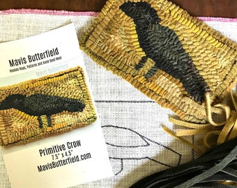 RUG HOOKING KIT for Beginners - Primitive Crow - on Linen with Hand Dyed Wool