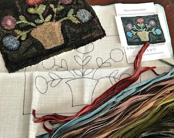 RUG HOOKING KIT - A Basket of Spring Posies on Linen