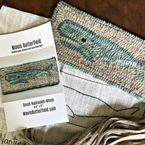 RUG HOOKING KIT for Beginners - Small Nantucket Whale - on Linen with Hand Dyed Wool