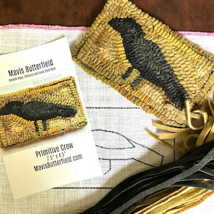 RUG HOOKING KIT for Beginners - Primitive Crow - on Linen with Hand Dyed Wool