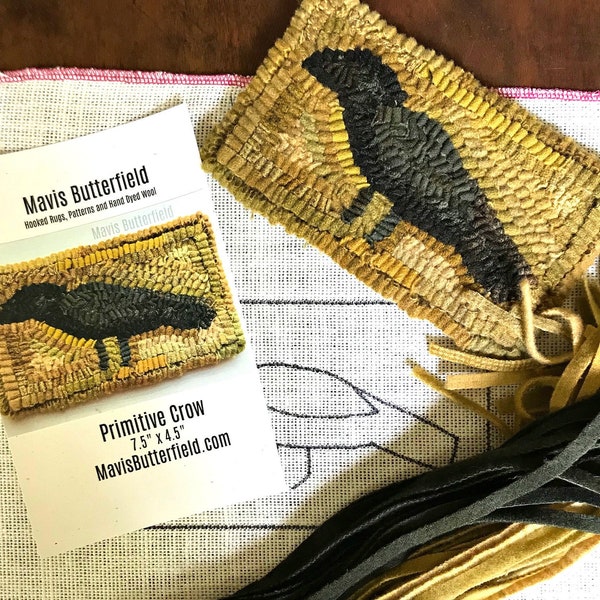 RUG HOOKING KIT for Beginners - Primitive Crow - on Linen with Hand Dyed Wool