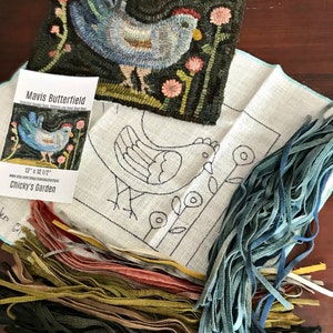 RUG HOOKING KIT Chicky's Garden on Linen image 1